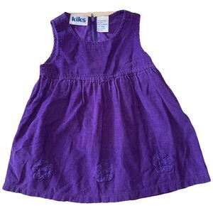Kiks Vintage 90s Corduroy Girls Purple Jumper Dress 80s Sz 18 mo